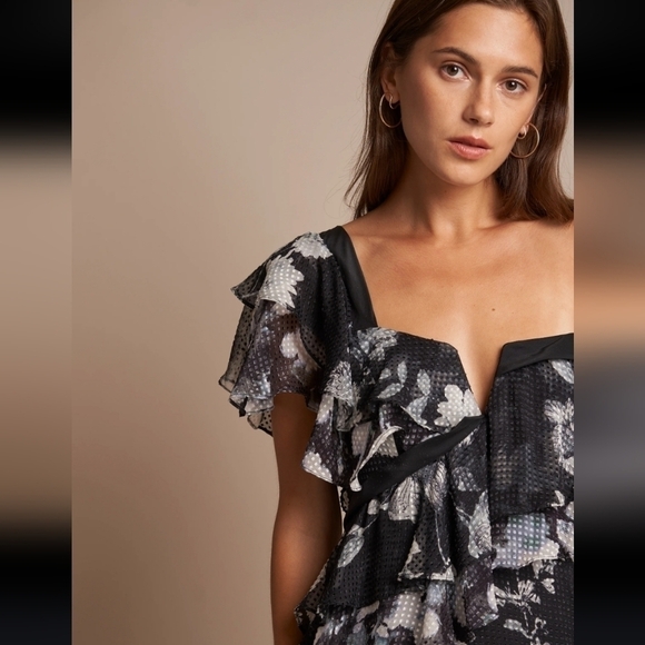 NEW Chelsea & Walker Cara Black & White Silk Jacquard Midi Dress Size 2 - Picture 2 of 16